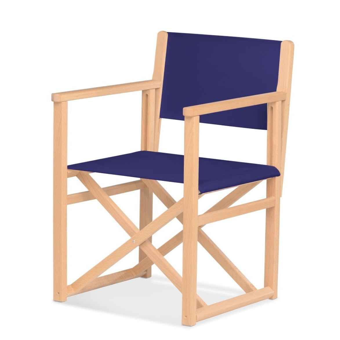 Fauteuil metteur en scène Mallorca XL — vernis naturel, toile Bleu nuit 063