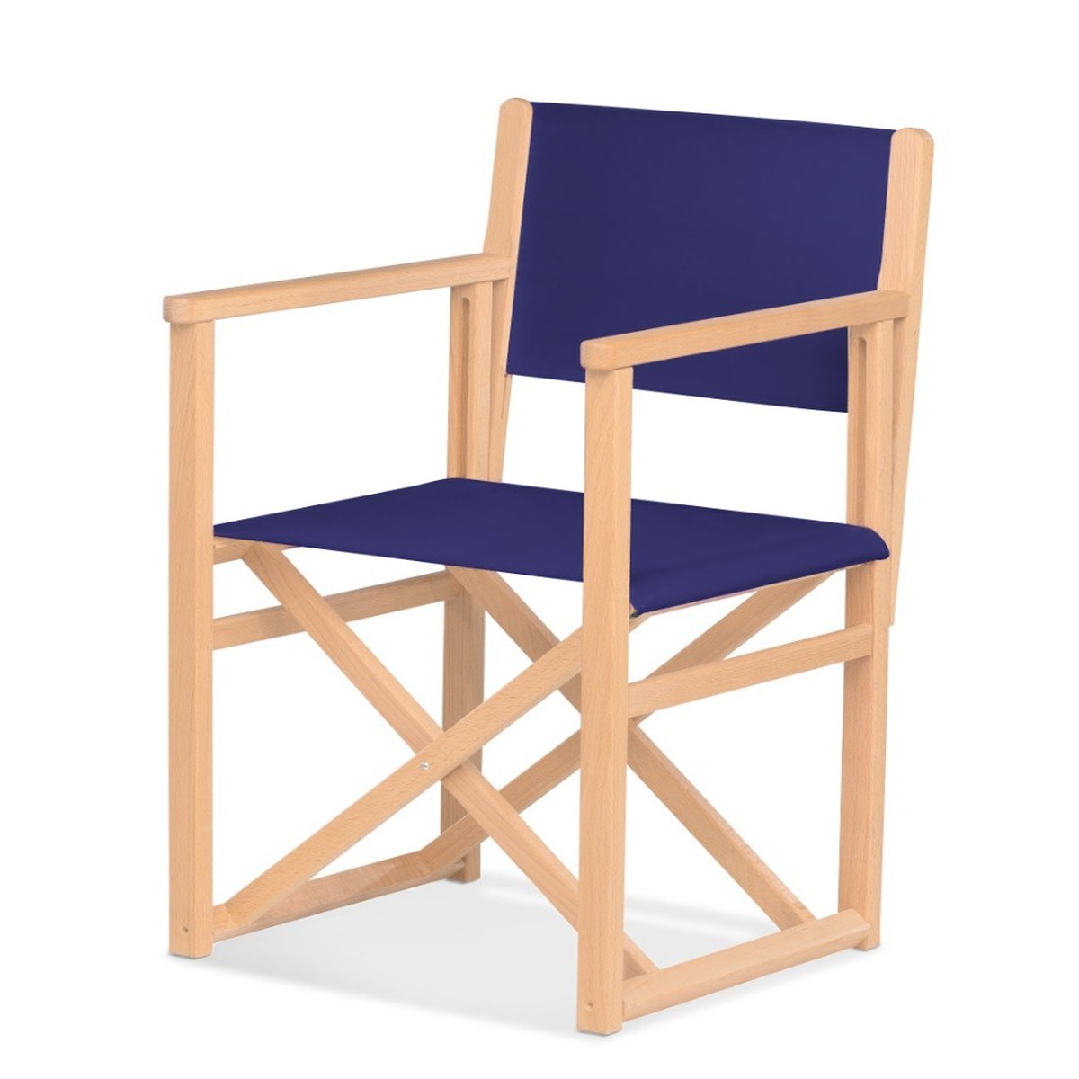 Fauteuil metteur en scène Mallorca XL — vernis naturel, toile Bleu nuit 063
