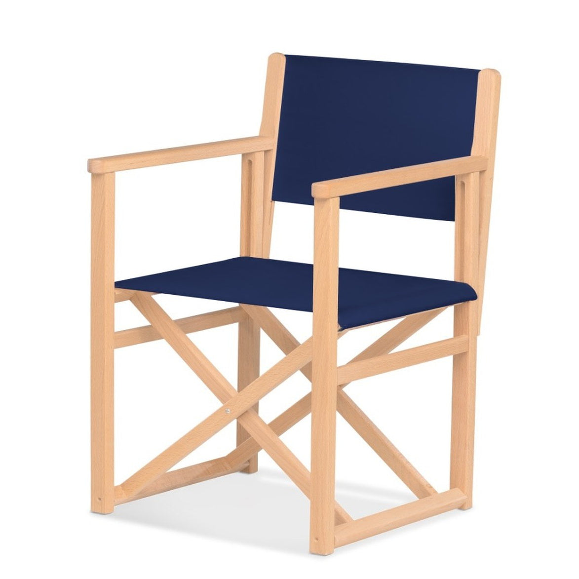 Fauteuil metteur en scène Mallorca XL — vernis naturel, toile Bleu marine 077