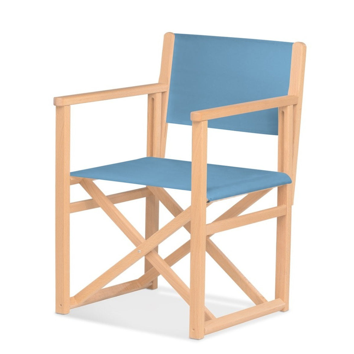 Fauteuil metteur en scène Mallorca XL — vernis naturel, toile Bleu ciel 083