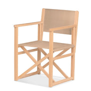 Fauteuil metteur en scène Mallorca XL — vernis naturel, toile Rayé beige écru 512
