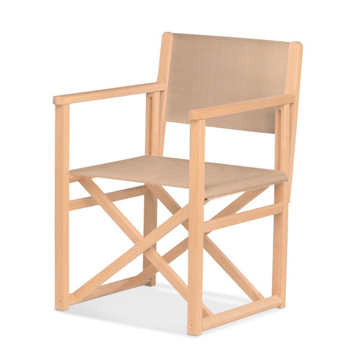 Fauteuil metteur en scène Mallorca XL — vernis naturel, toile Rayé beige écru 512