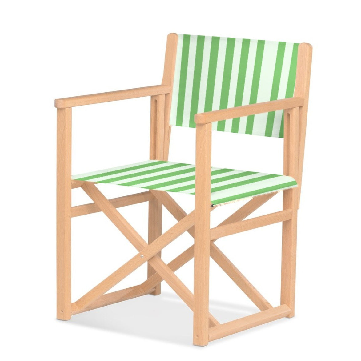 Fauteuil metteur en scène Mallorca XL — vernis naturel, toile Rayé blanc vert 569