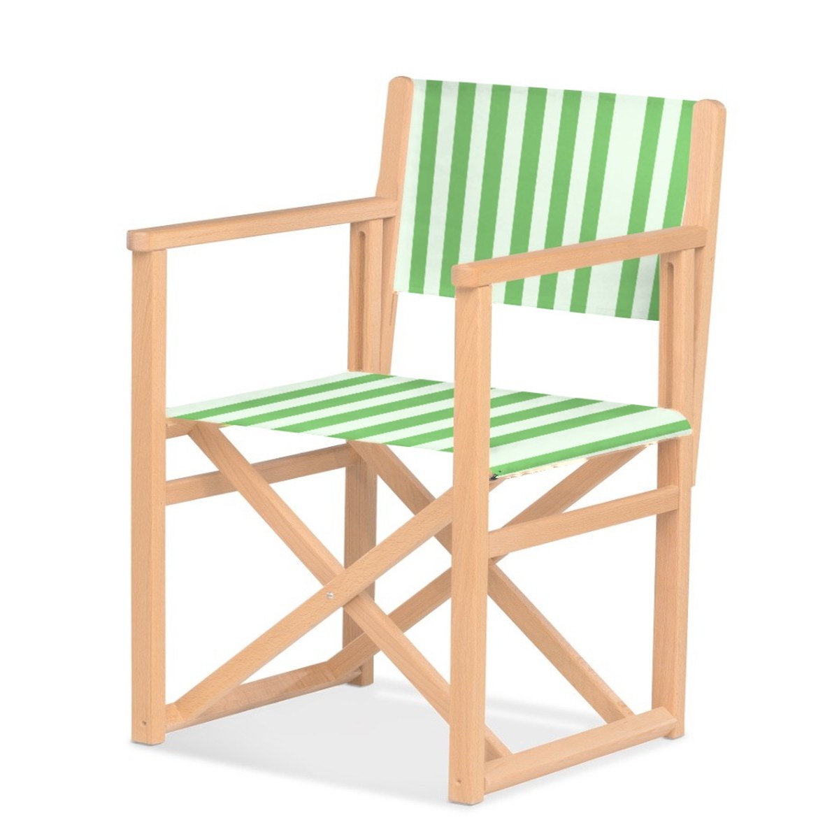 Fauteuil metteur en scène Mallorca XL — vernis naturel, toile Rayé blanc vert 569