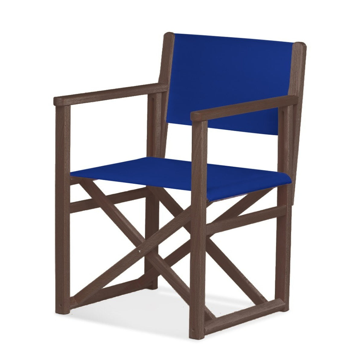 Fauteuil metteur en scène Mallorca XL — vernis noyer, toile Bleu roi 007