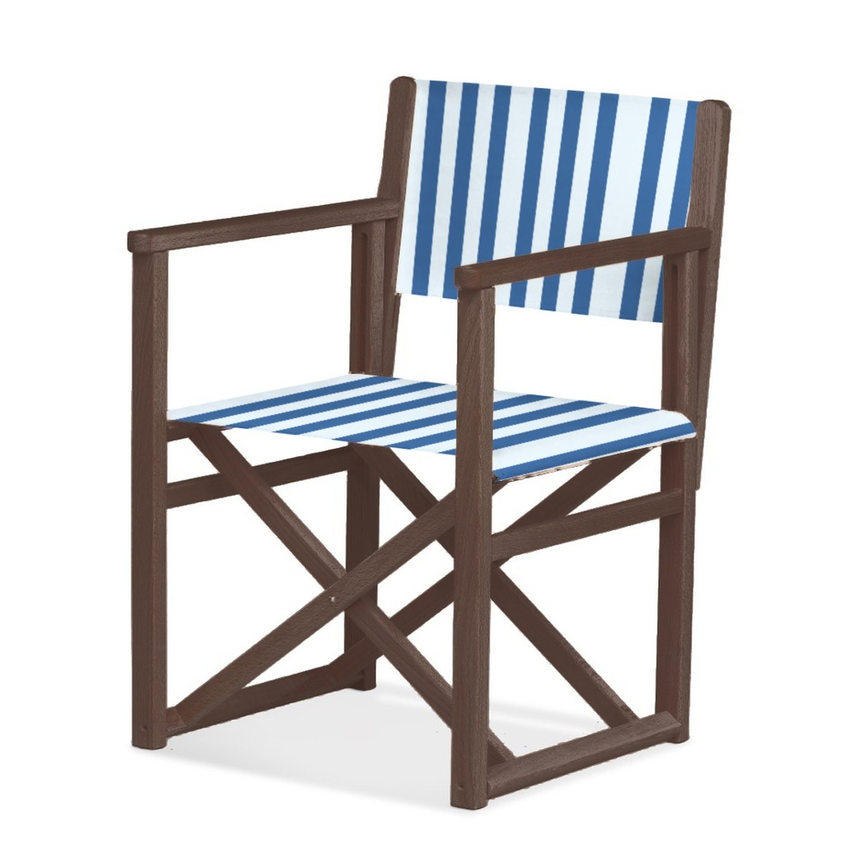 Fauteuil metteur en scène Mallorca XL — vernis noyer, toile Rayé blanc bleu 012