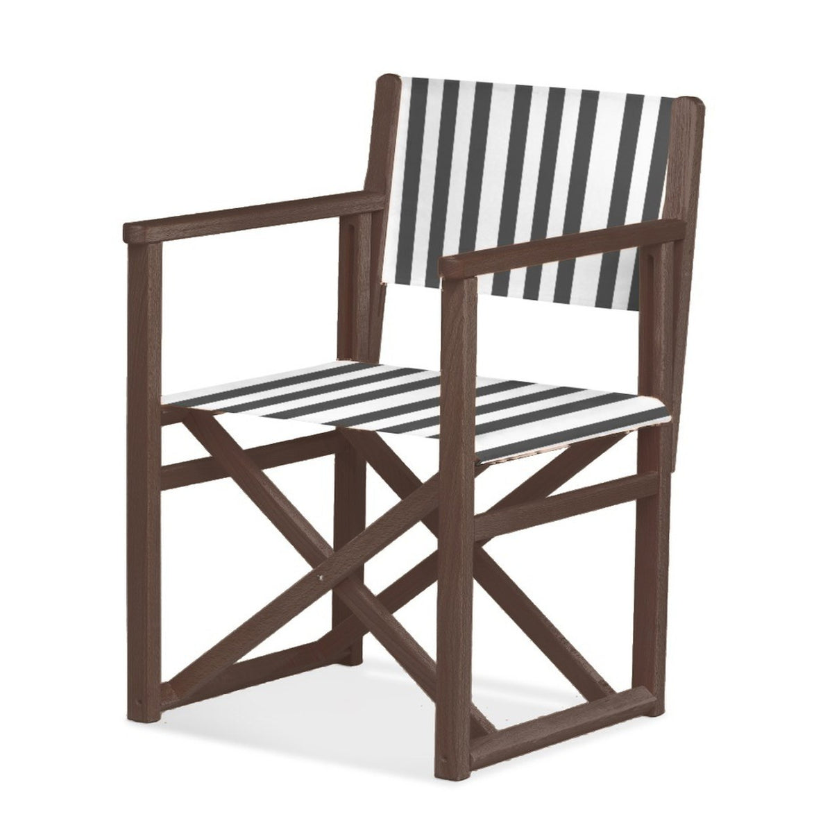 Fauteuil metteur en scène Mallorca XL — vernis noyer, toile Rayé blanc noir 014