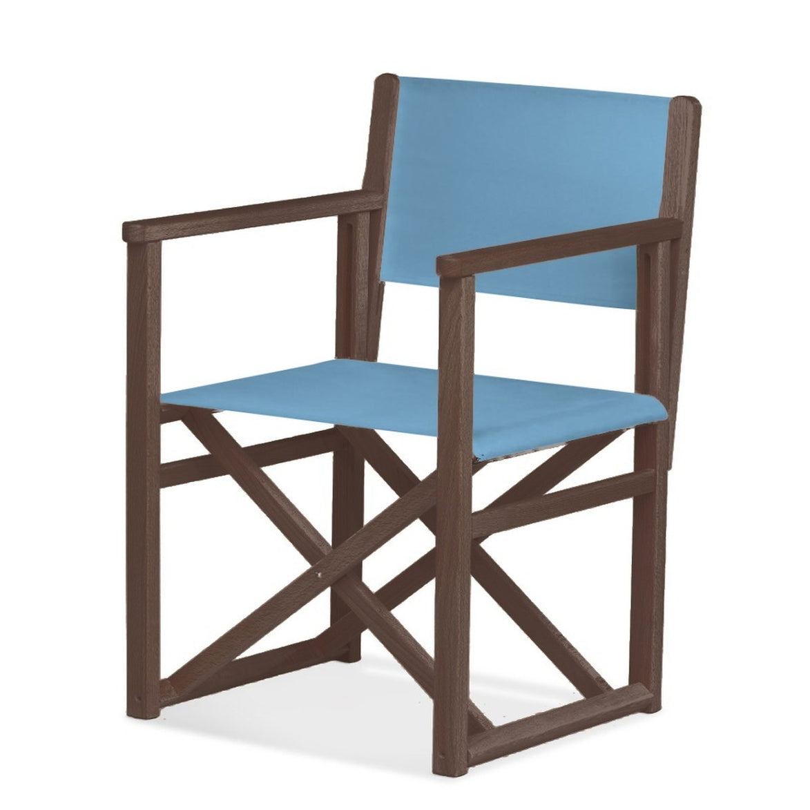 Fauteuil metteur en scène Mallorca XL — vernis noyer, toile Bleu ciel 083