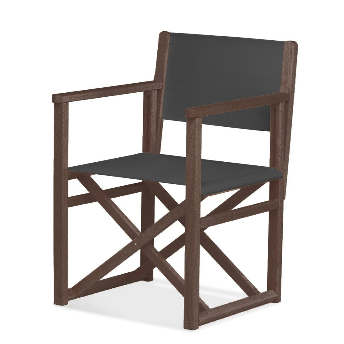 Fauteuil metteur en scène Mallorca XL — vernis noyer, toile Gris foncé 098