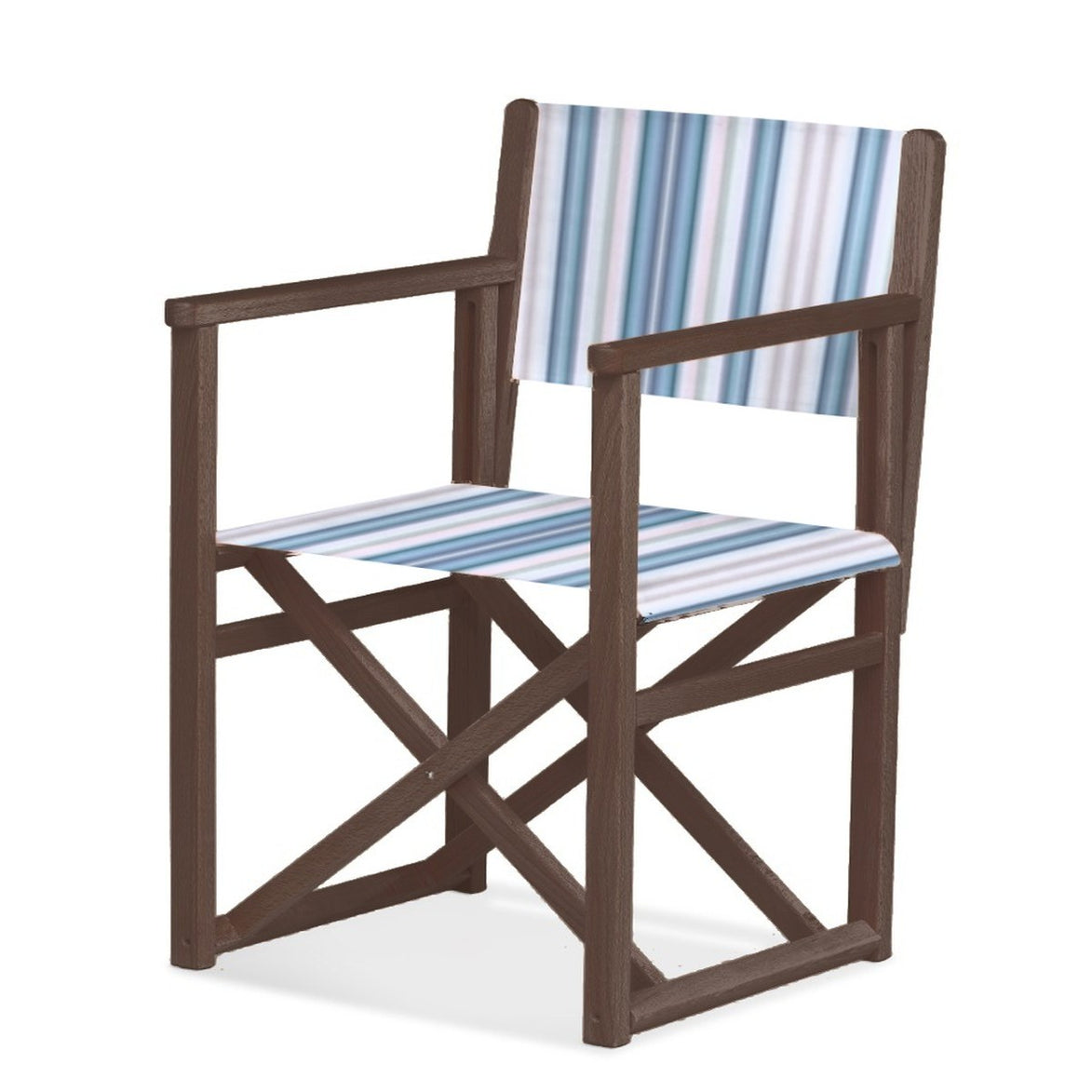 Fauteuil metteur en scène Mallorca XL — vernis noyer, toile Rayé multicolore bleu 153