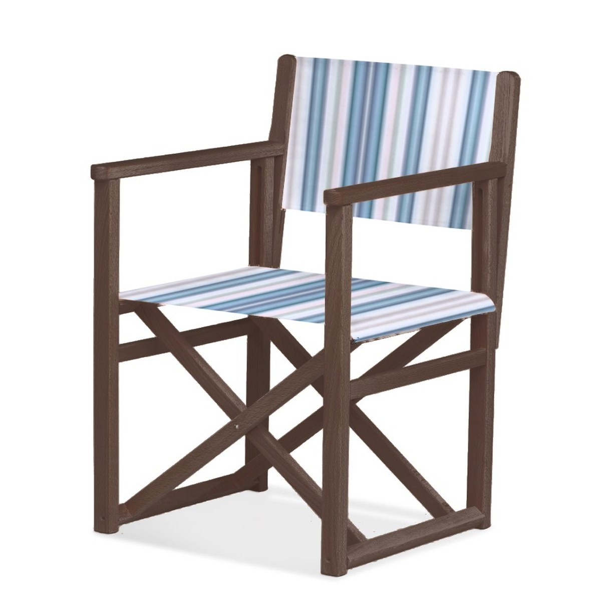 Fauteuil metteur en scène Mallorca XL — vernis noyer, toile Rayé multicolore bleu 153