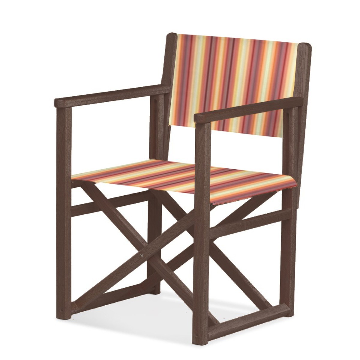 Fauteuil metteur en scène Mallorca XL — vernis noyer, toile Rayé multicolore 622