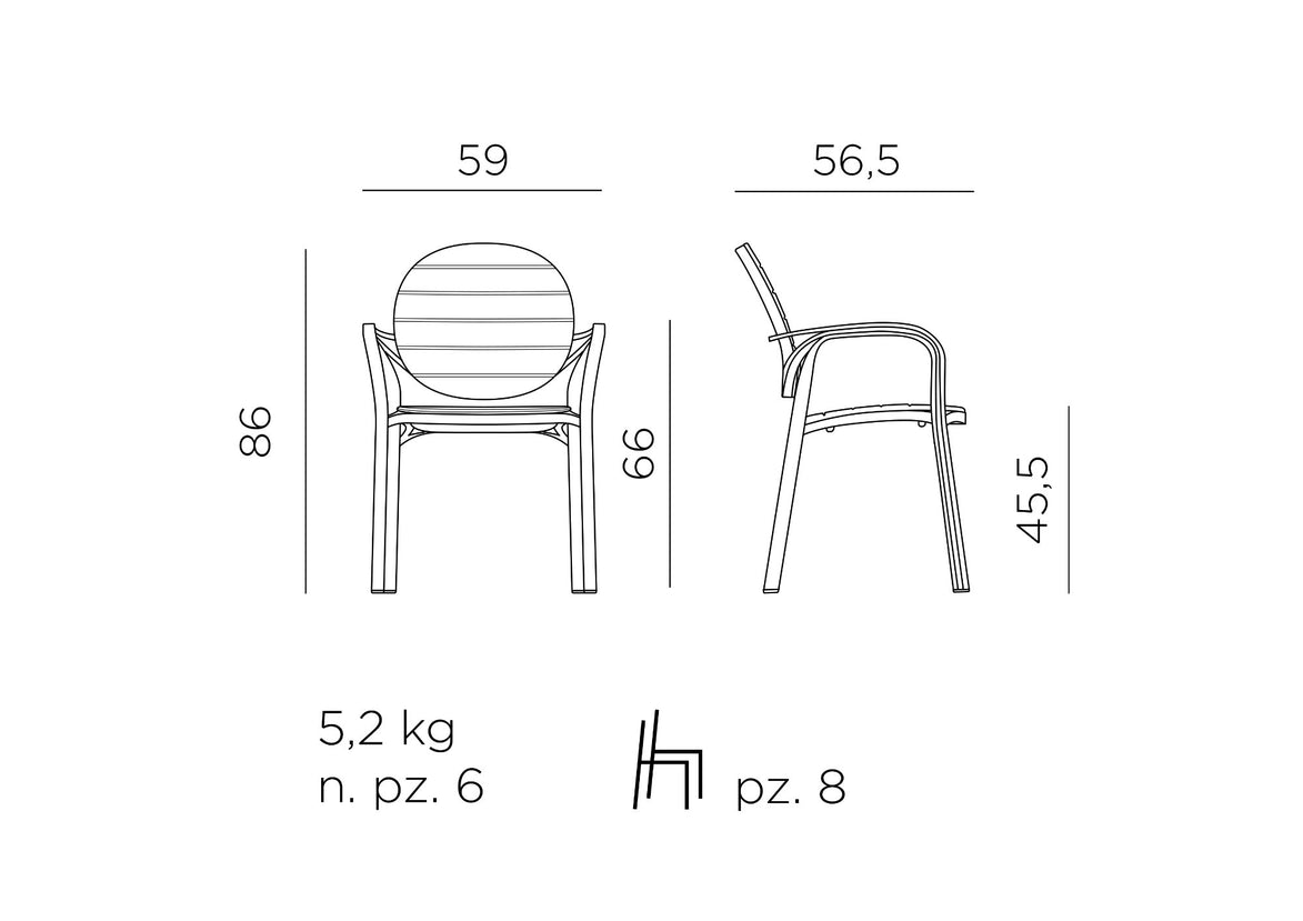 Fauteuil Palma Nardi – plan coté, dimensions