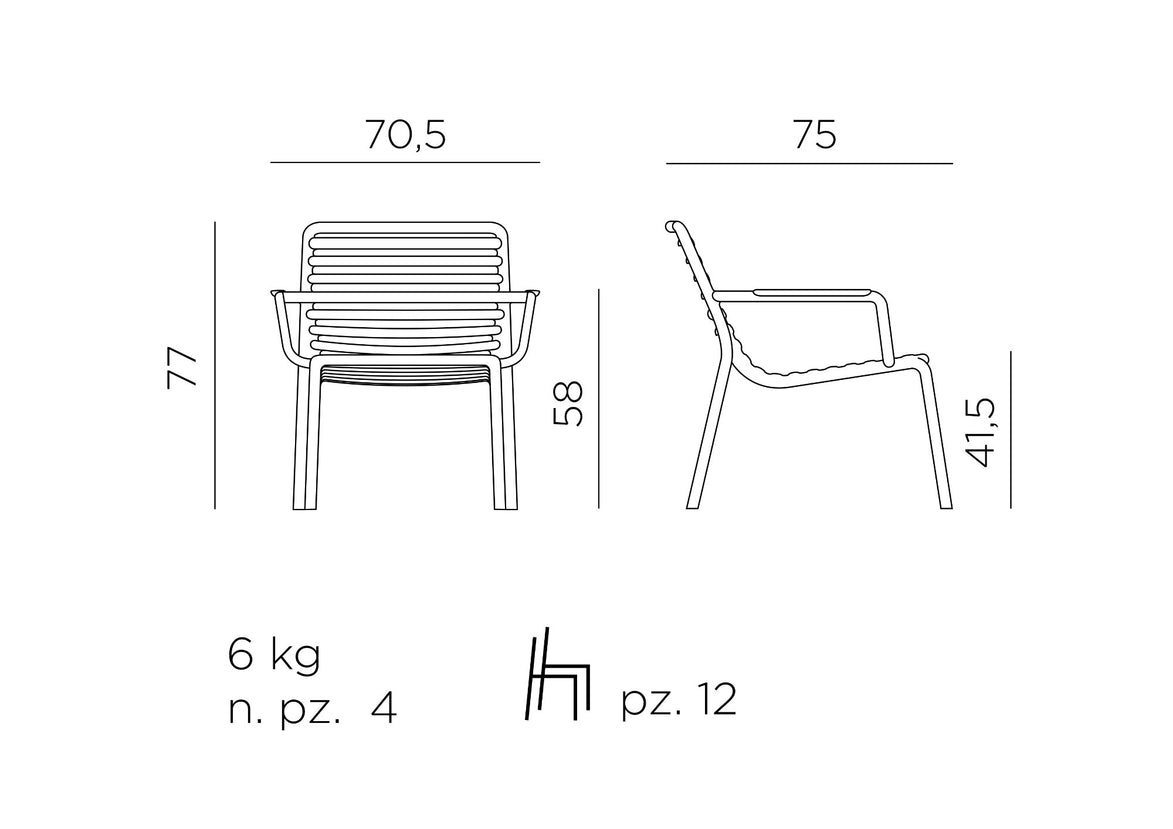 Fauteuil relax Doga Nardi – plan coté, dimensions