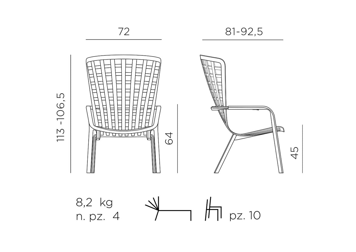 Fauteuil relax Folio Nardi – plan coté, dimensions