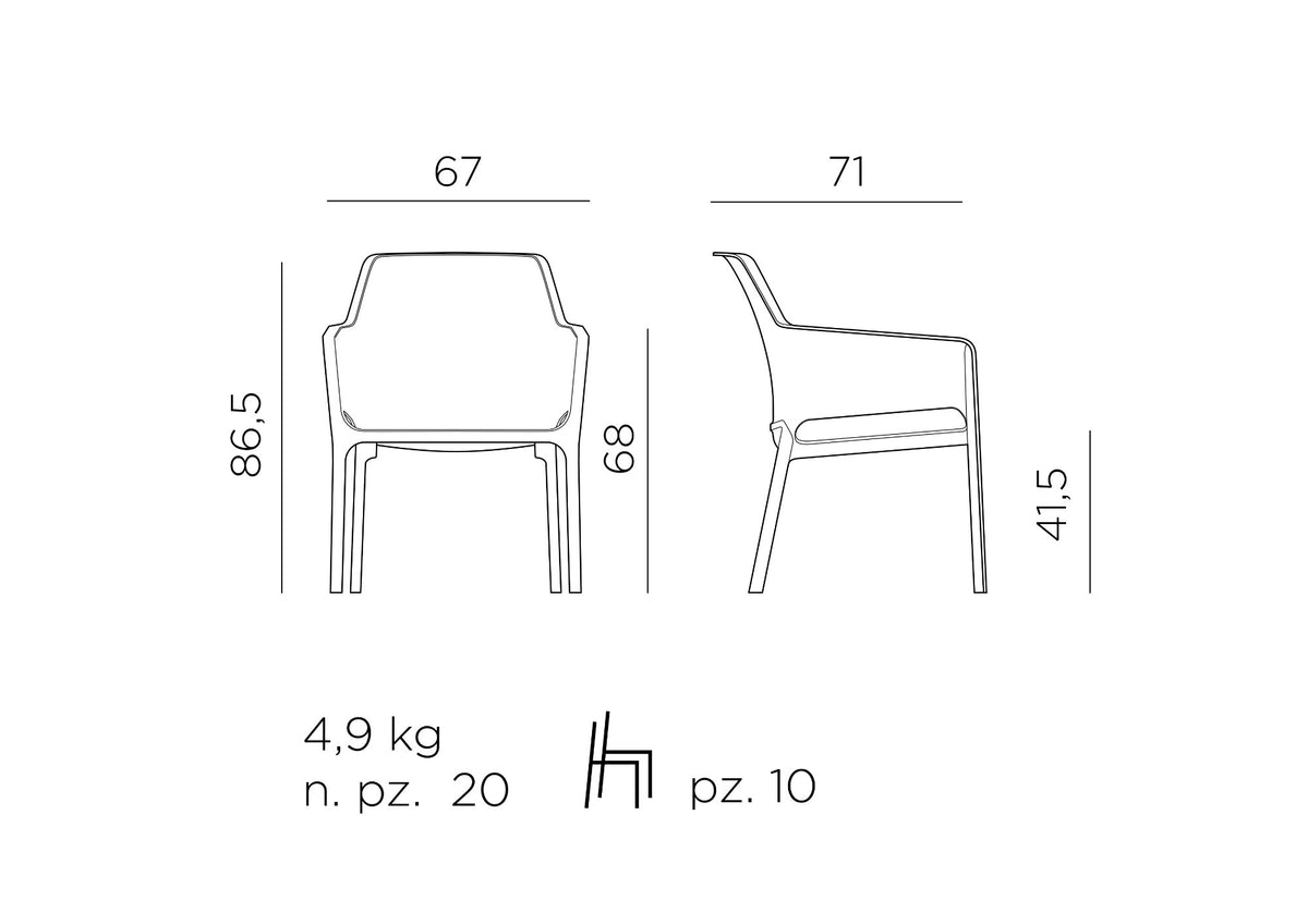 Fauteuil relax Net Nardi – plan coté, dimensions
