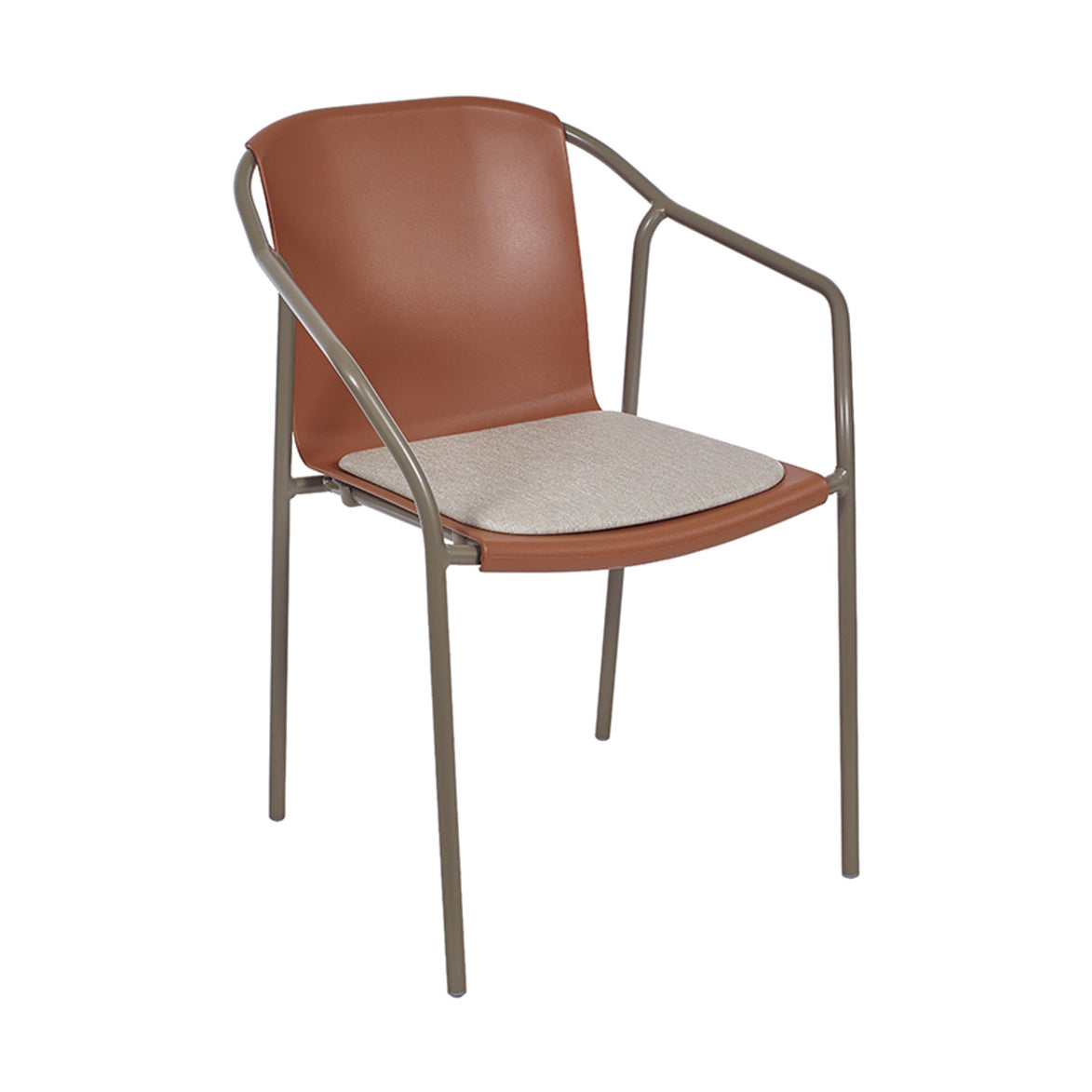 Fauteuil Rod Ezpeleta taupe, dossier terracota avec galette