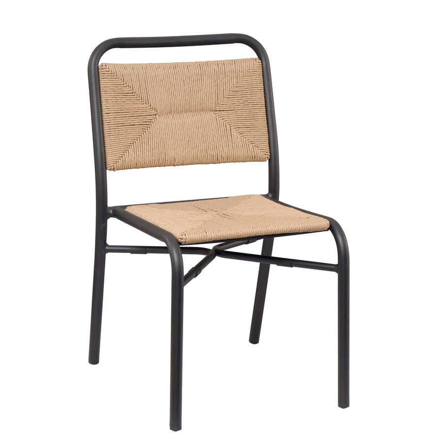 Chaise Léonce — chaise de terrasse aluminium noir à tressage torsadé