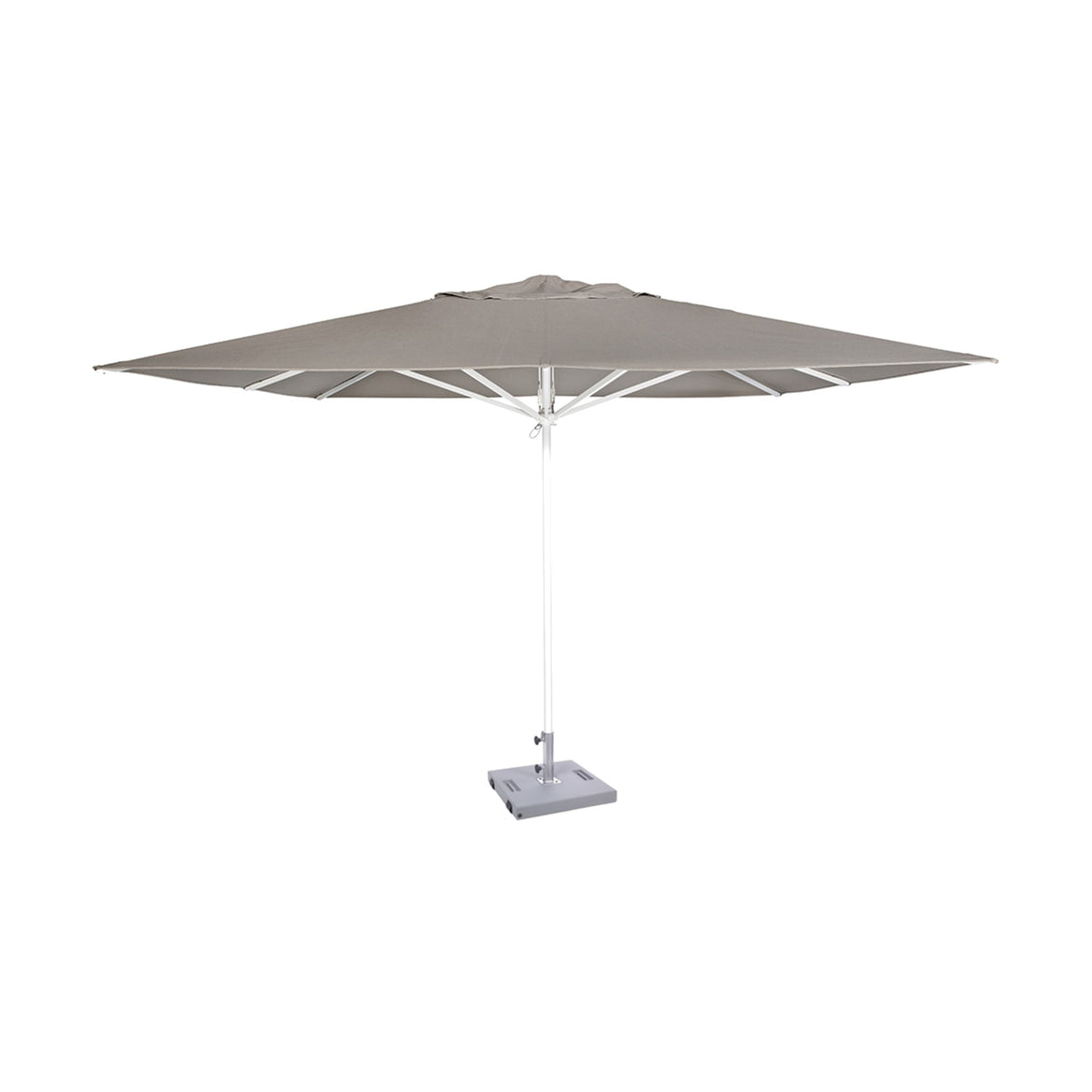 Parasol Formentera 350 x 350 cm Ezpeleta, structure blanche, toile taupe, sans volants