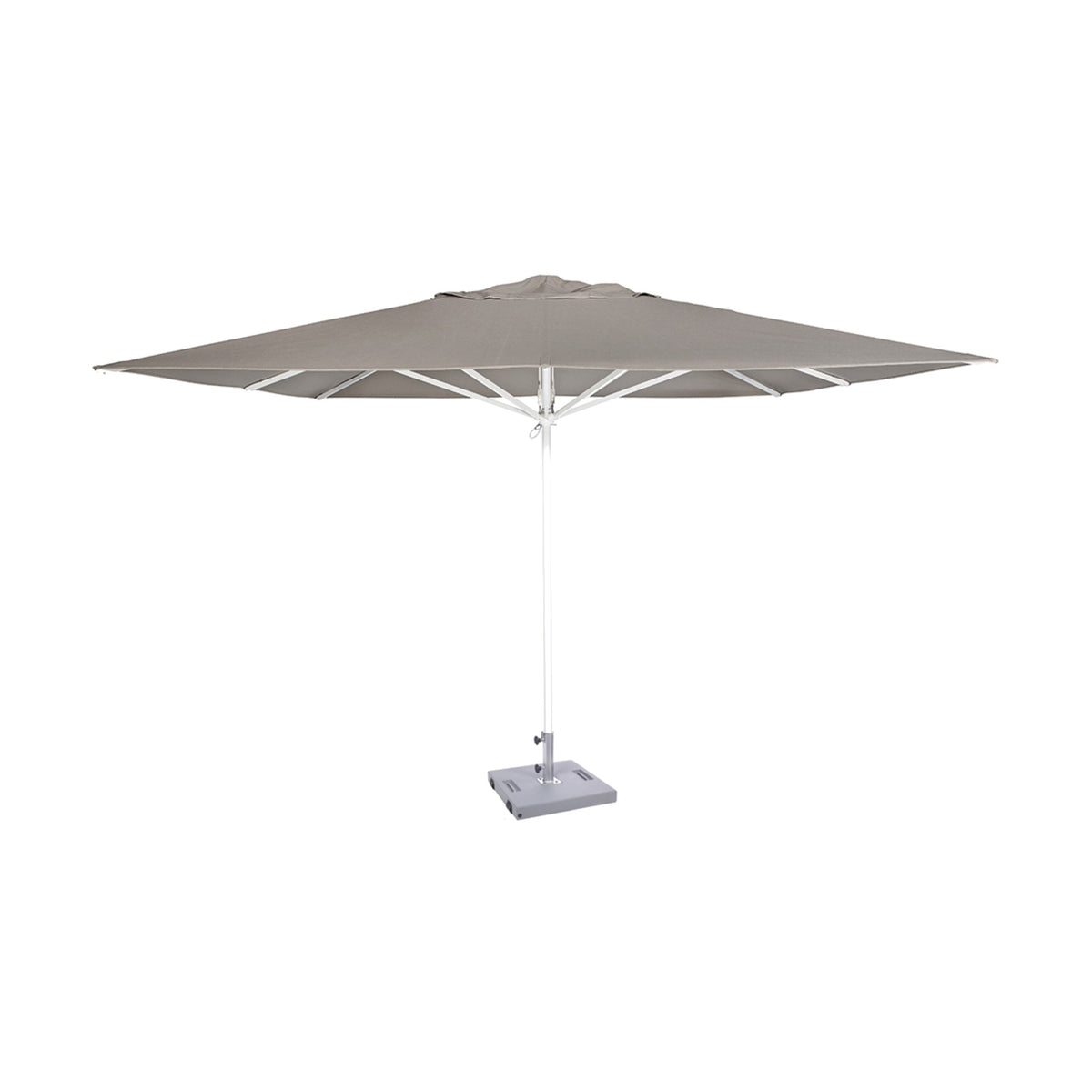 Parasol Formentera 350 x 350 cm Ezpeleta, structure blanche, toile taupe, sans volants