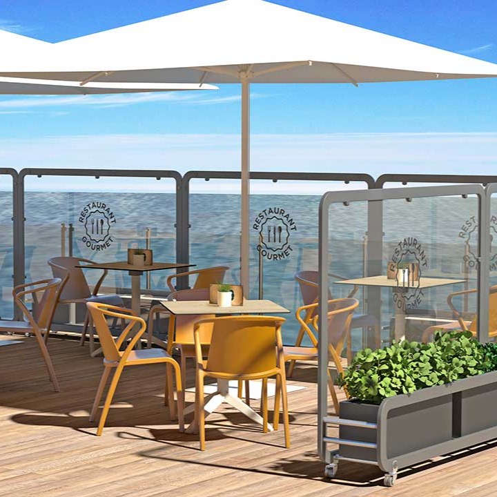 Parasol Formentera 300 x 300 cm Ezpeleta en situation sur une terrasse CHR