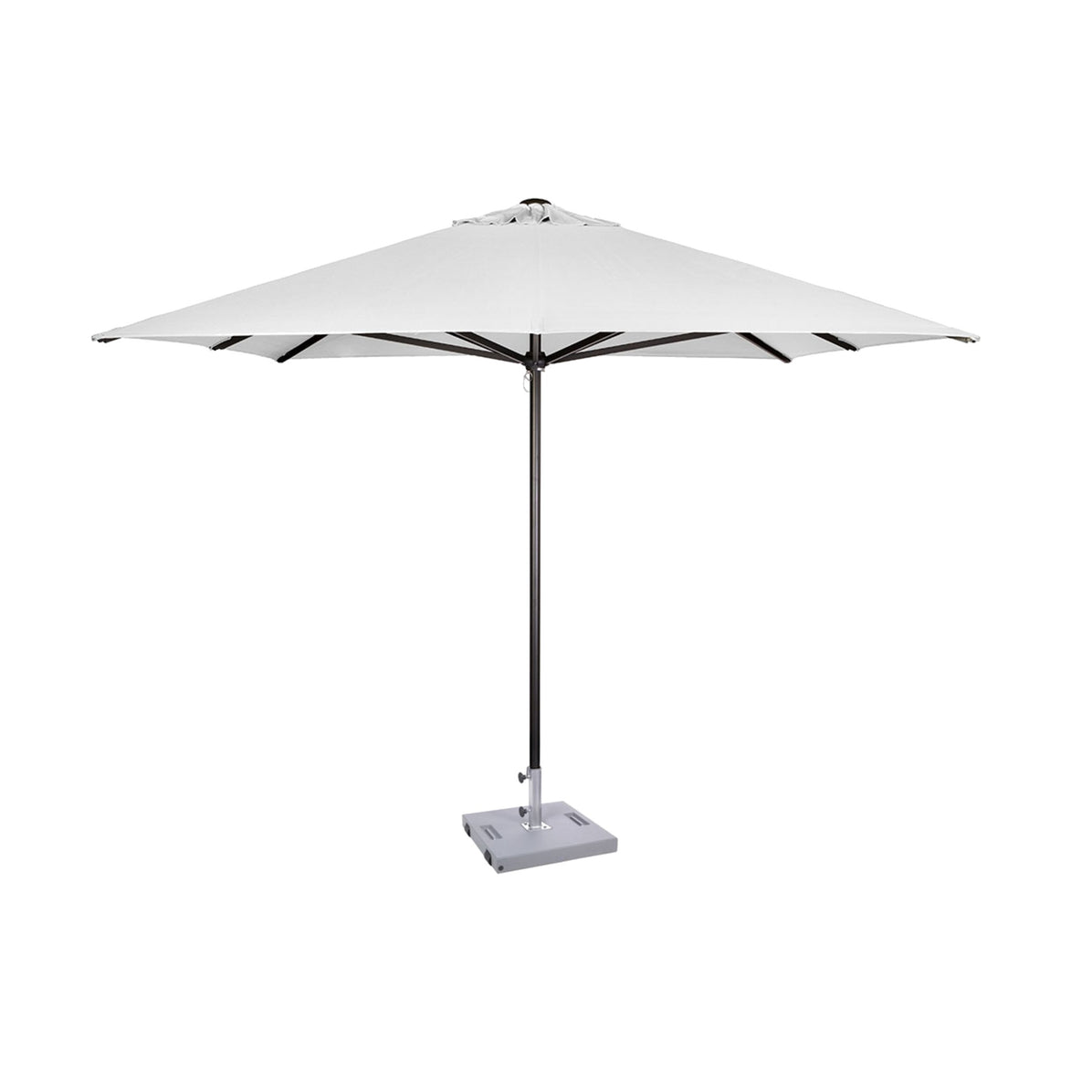 Parasol Formentera 300 x 300 cm Ezpeleta, structure anthracite, toile blanche, sans volants