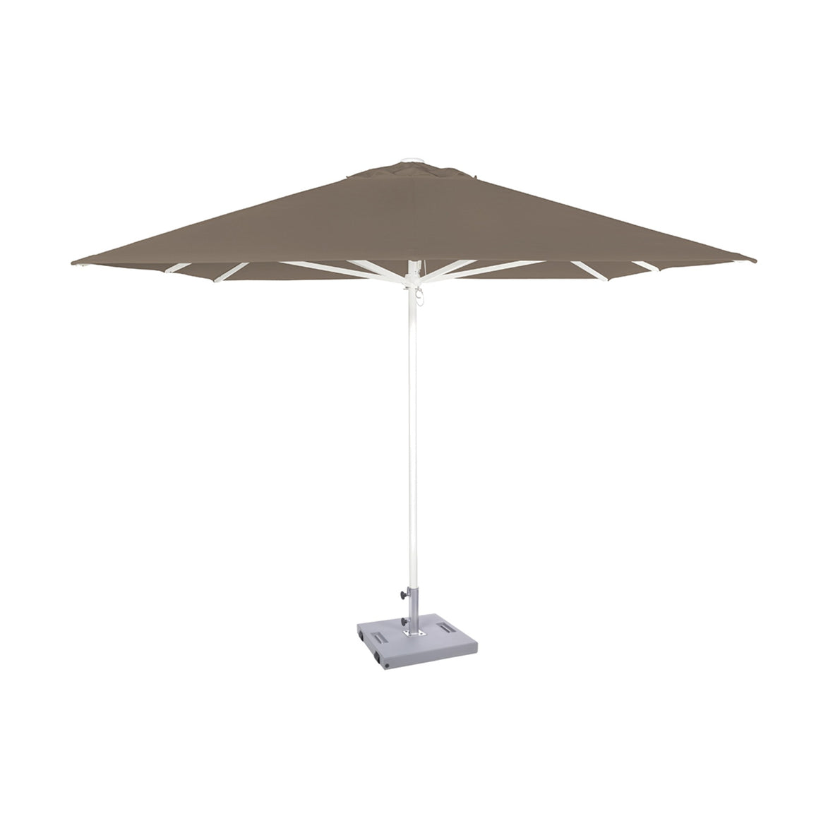 Parasol Formentera 300 x 300 cm Ezpeleta, structure blanche, toile taupe, sans volants