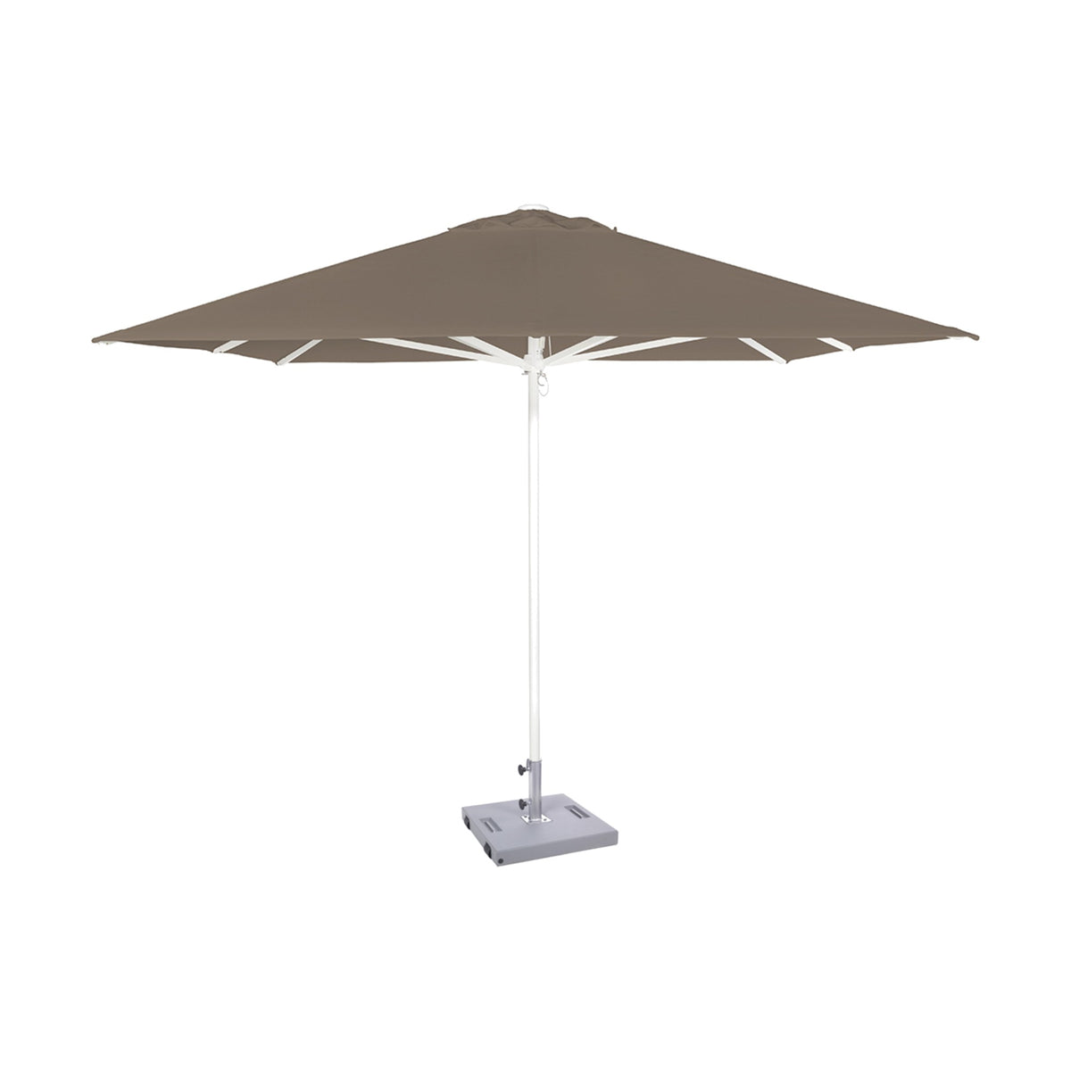 Parasol Formentera 300 x 300 cm Ezpeleta, structure blanche, toile taupe, sans volants