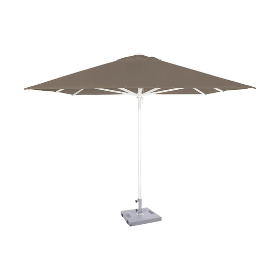 Parasol Formentera 300 x 300 cm Ezpeleta, structure blanche, toile taupe, sans volants