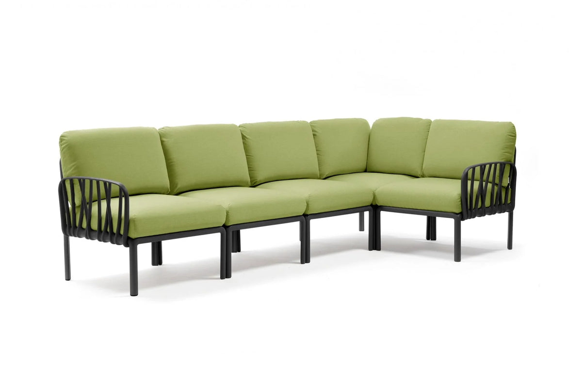Canapé d'angle Komodo 5 Nardi – structure anthracite, coussins Avocado