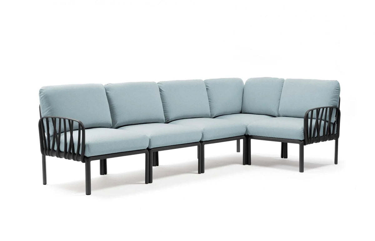 Canapé d'angle Komodo 5 Nardi – structure anthracite, coussins Ghiaccio