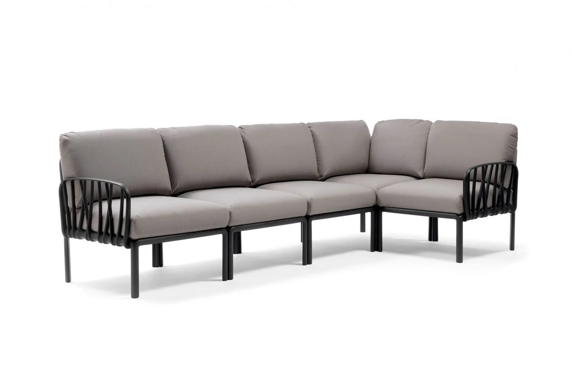 Canapé d'angle Komodo 5 Nardi – structure anthracite, coussins Grigio Komodo