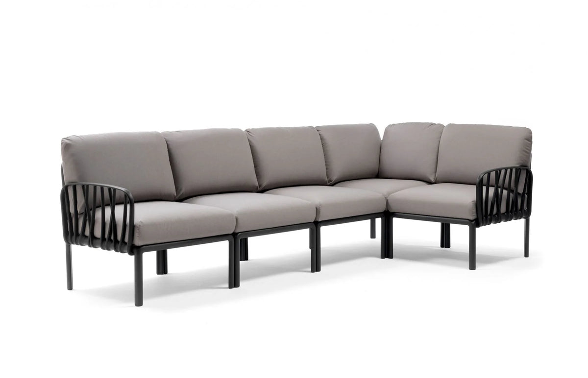 Canapé d'angle Komodo 5 Nardi – structure anthracite, coussins Grigio Komodo