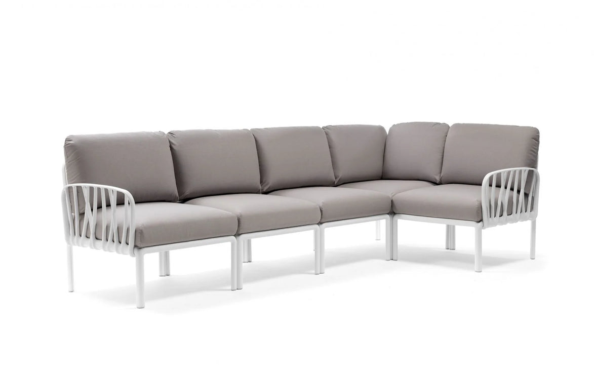 Canapé d'angle Komodo 5 Nardi – structure blanc, coussins Grigio Komodo
