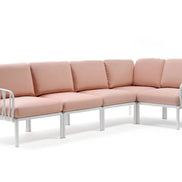 Canapé d'angle Komodo 5 Nardi – structure blanc, coussins Rosa quarzo