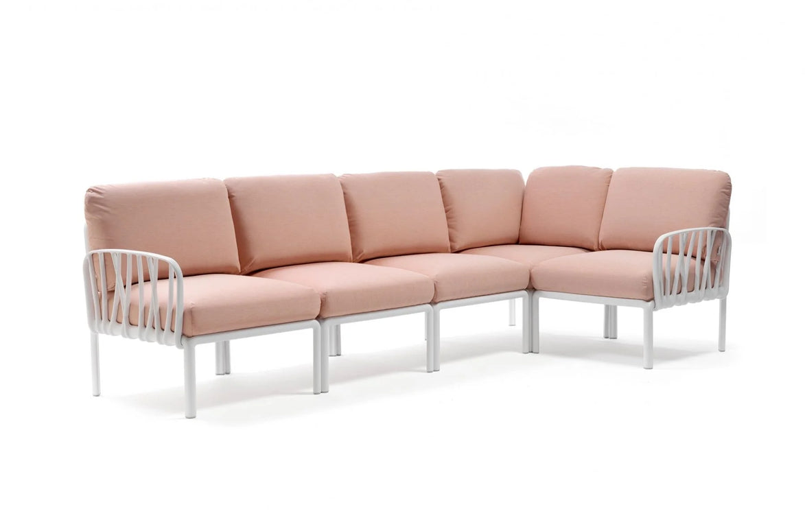 Canapé d'angle Komodo 5 Nardi – structure blanc, coussins Rosa quarzo