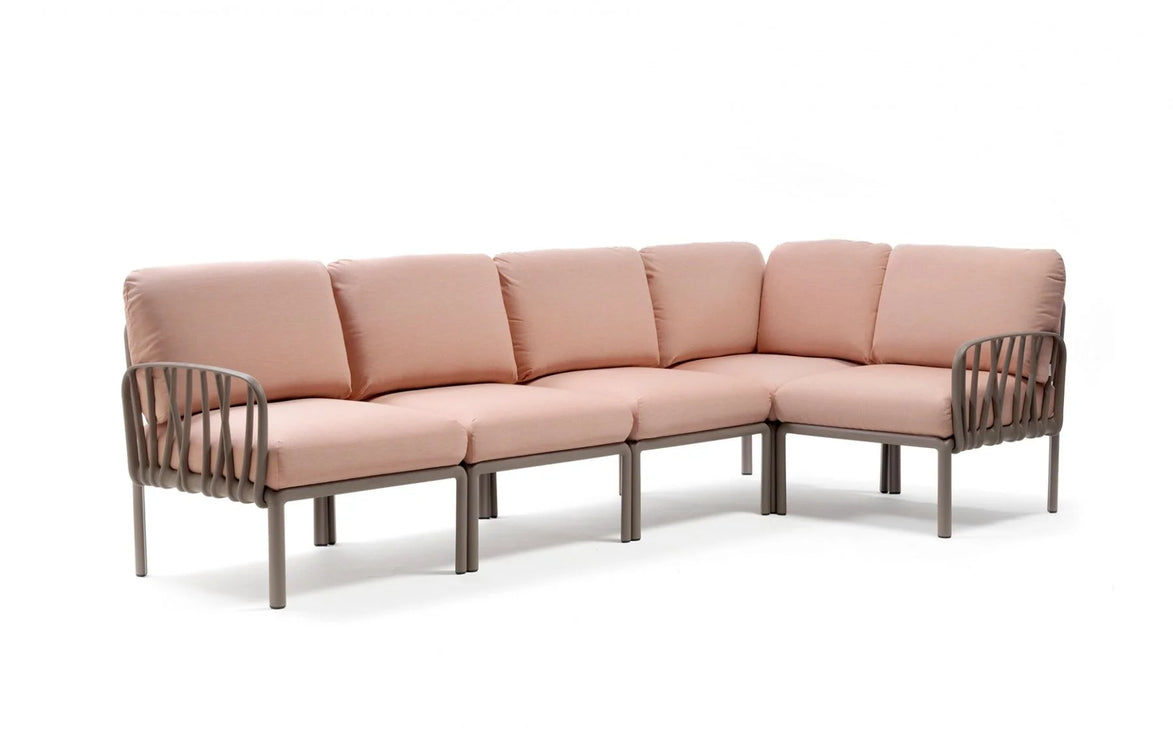 Canapé d'angle Komodo 5 Nardi – structure gris tourterelle, coussins Rosa quarzo