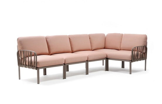Canapé d'angle Komodo 5 Nardi – structure gris tourterelle, coussins Rosa quarzo
