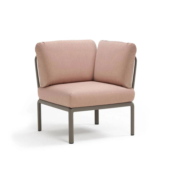 Élément d'angle Komodo Nardi – structure gris tourterelle, coussins Rosa quarzo