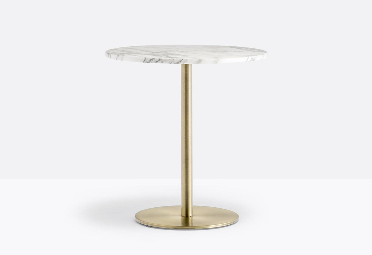Table de bistrot avec plateau rond en marbre Bianco Carrara sur pied laiton