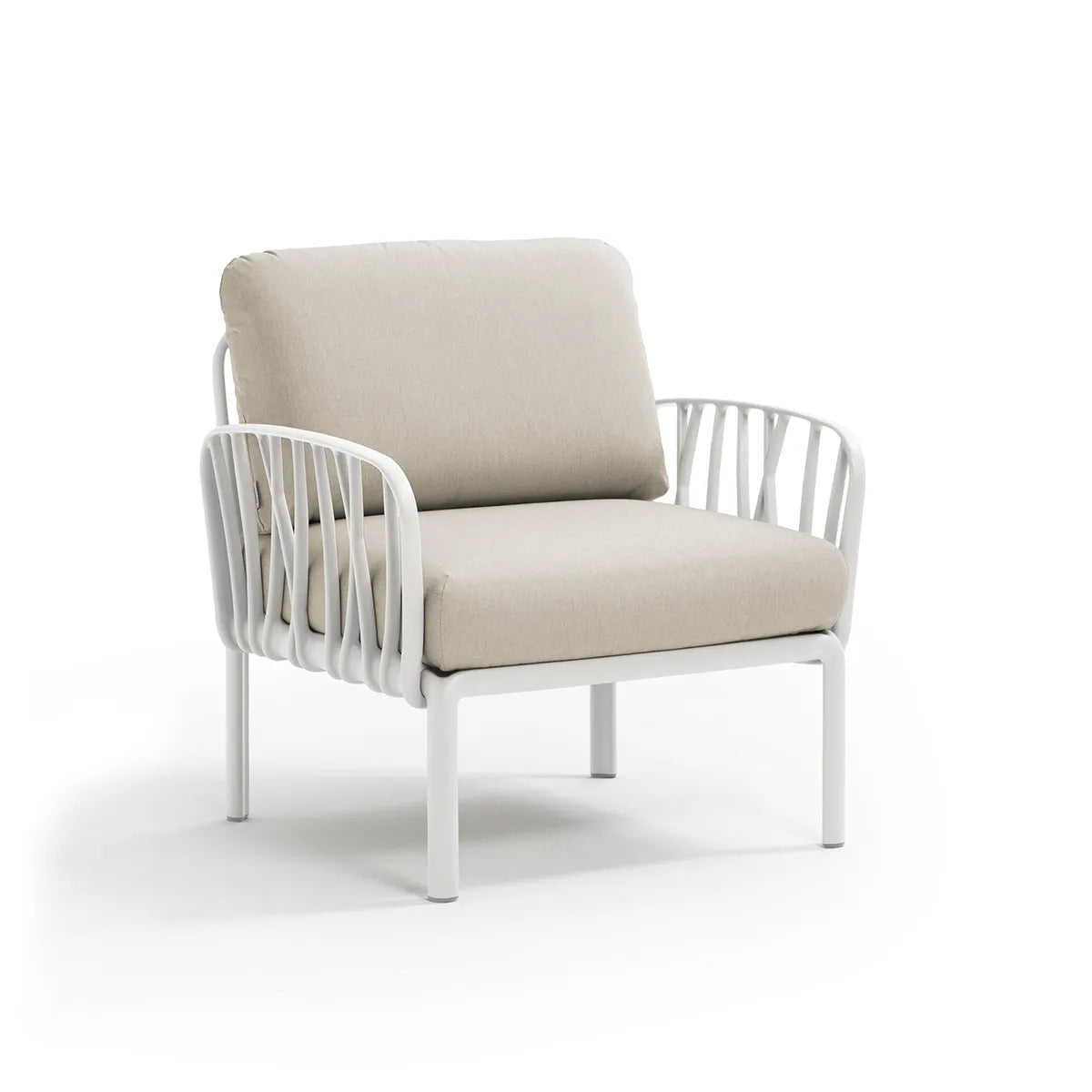 Fauteuil lounge Komodo Nardi – structure blanc, coussins Panama