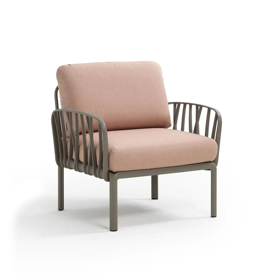 Fauteuil lounge Komodo Nardi – structure gris tourterelle, coussins Rosa quarzo