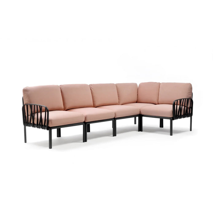 Canapé d'angle Komodo 5 Nardi – structure anthracite, coussins Rosa quarzo