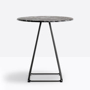 Table avec plateau rond en marbre sur piètement acier noir
