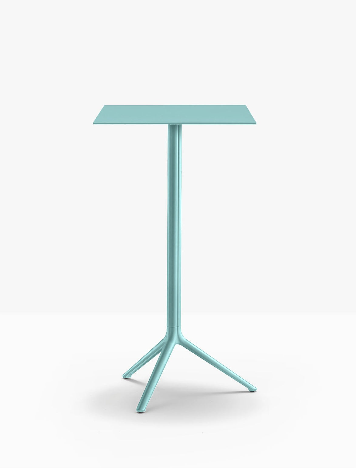 Table complète mange-debout carrée Elliot Pedrali — plateau acier et piètement de bar coloris Bleu ciel AZ100