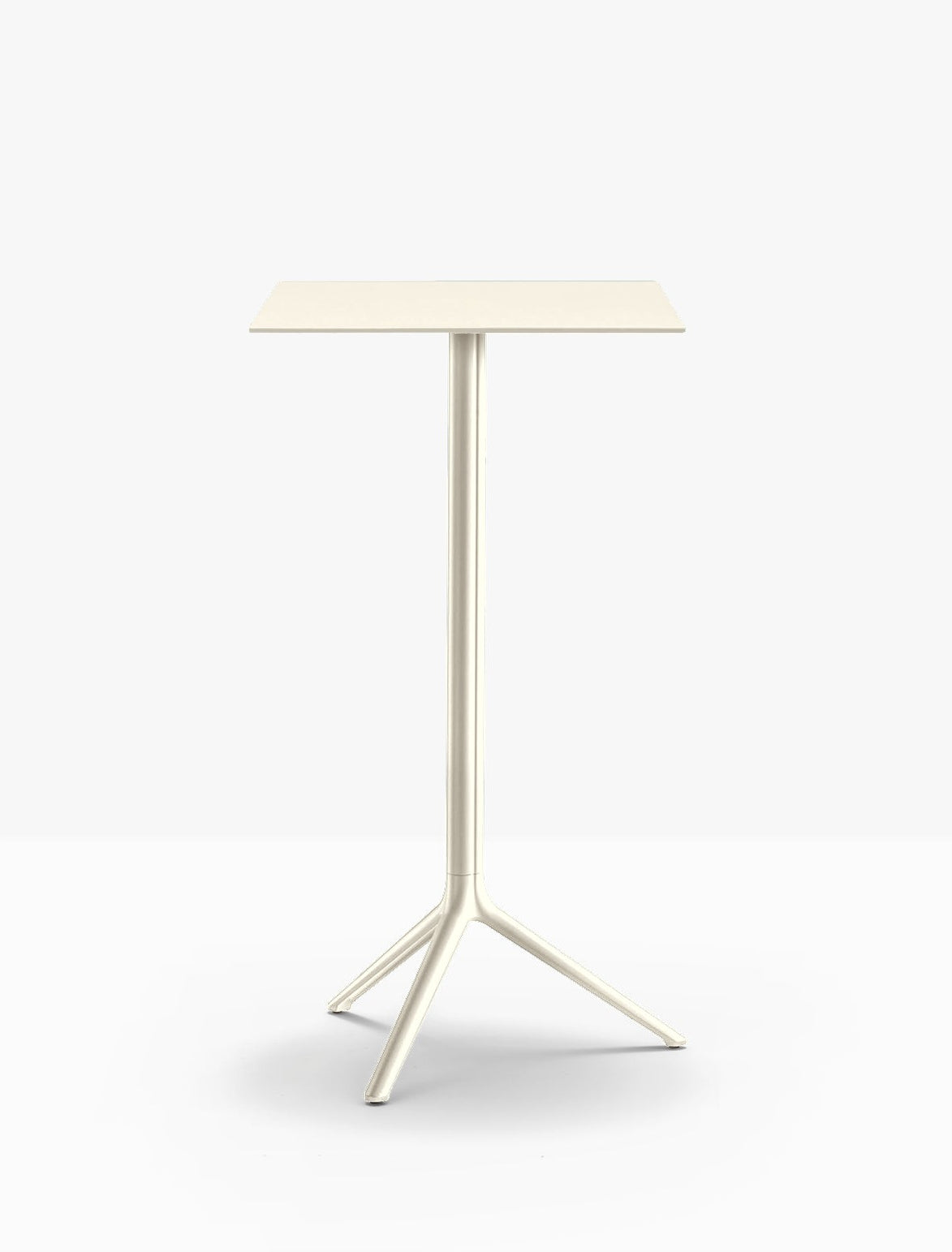 Table complète mange-debout carrée Elliot Pedrali — plateau acier et piètement de bar coloris Blanc cassé BI200