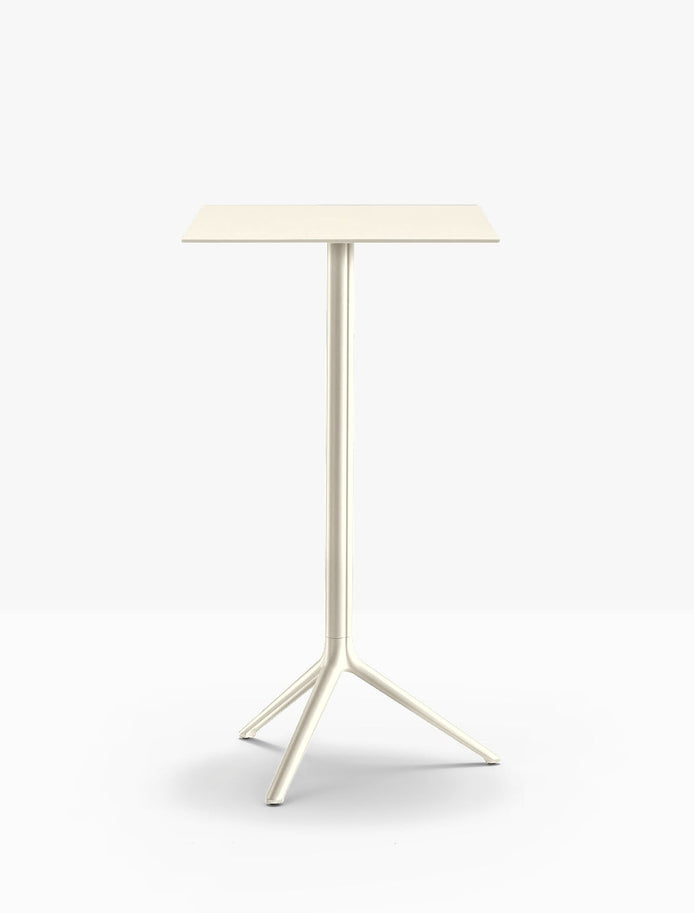 Table complète mange-debout carrée Elliot Pedrali — plateau acier et piètement de bar coloris Blanc cassé BI200