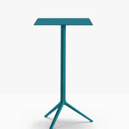 Table complète mange-debout carrée Elliot Pedrali — plateau acier et piètement de bar coloris Bleu pétrole BL500