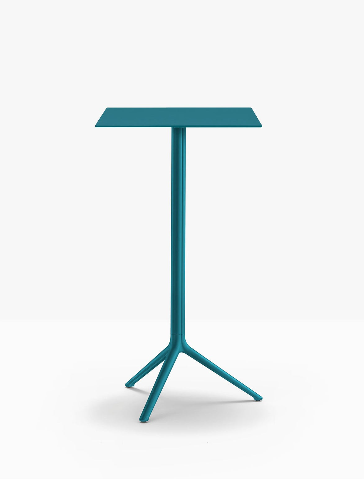 Table complète mange-debout carrée Elliot Pedrali — plateau acier et piètement de bar coloris Bleu pétrole BL500