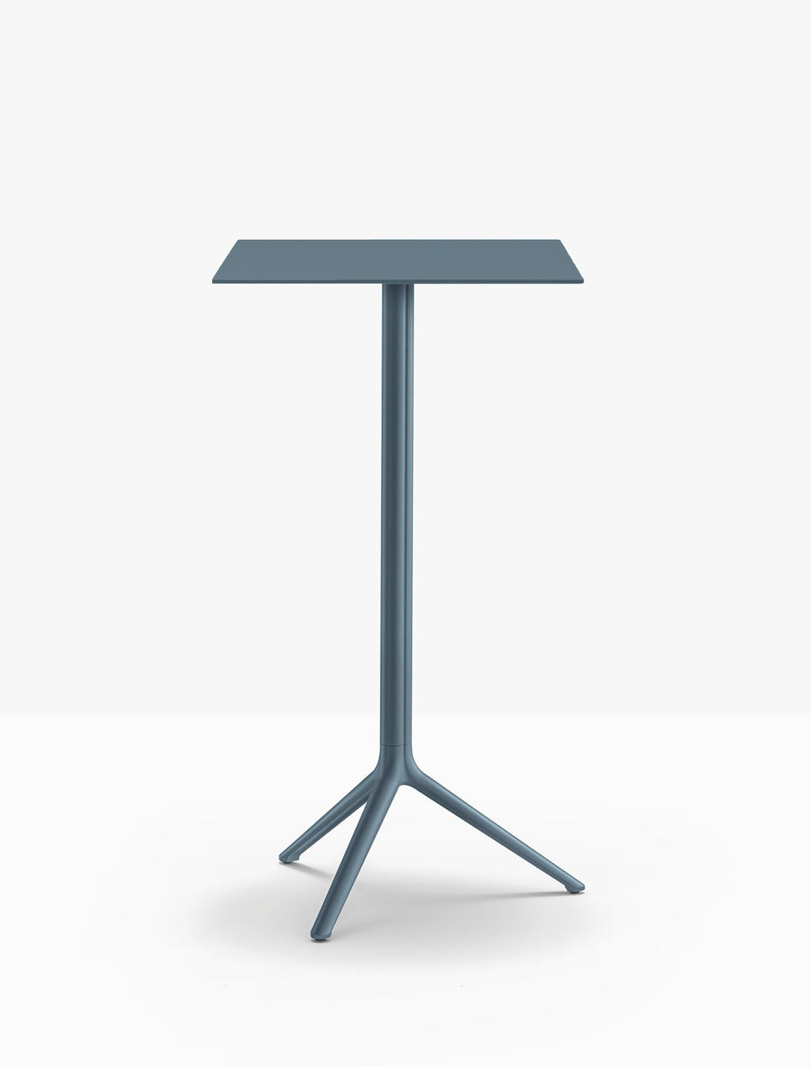 Table complète mange-debout carrée Elliot Pedrali — plateau acier et piètement de bar coloris Bleu ardoise BL600